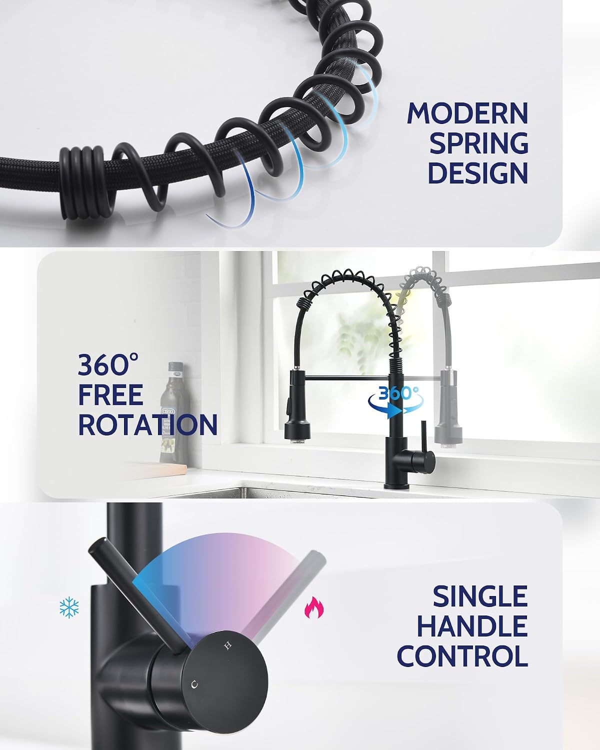 Detalle 1 de LUFEIDRA 07COL Kitchen Faucet, Matte Black LED, High-Arc Dual-Mode Sprayer