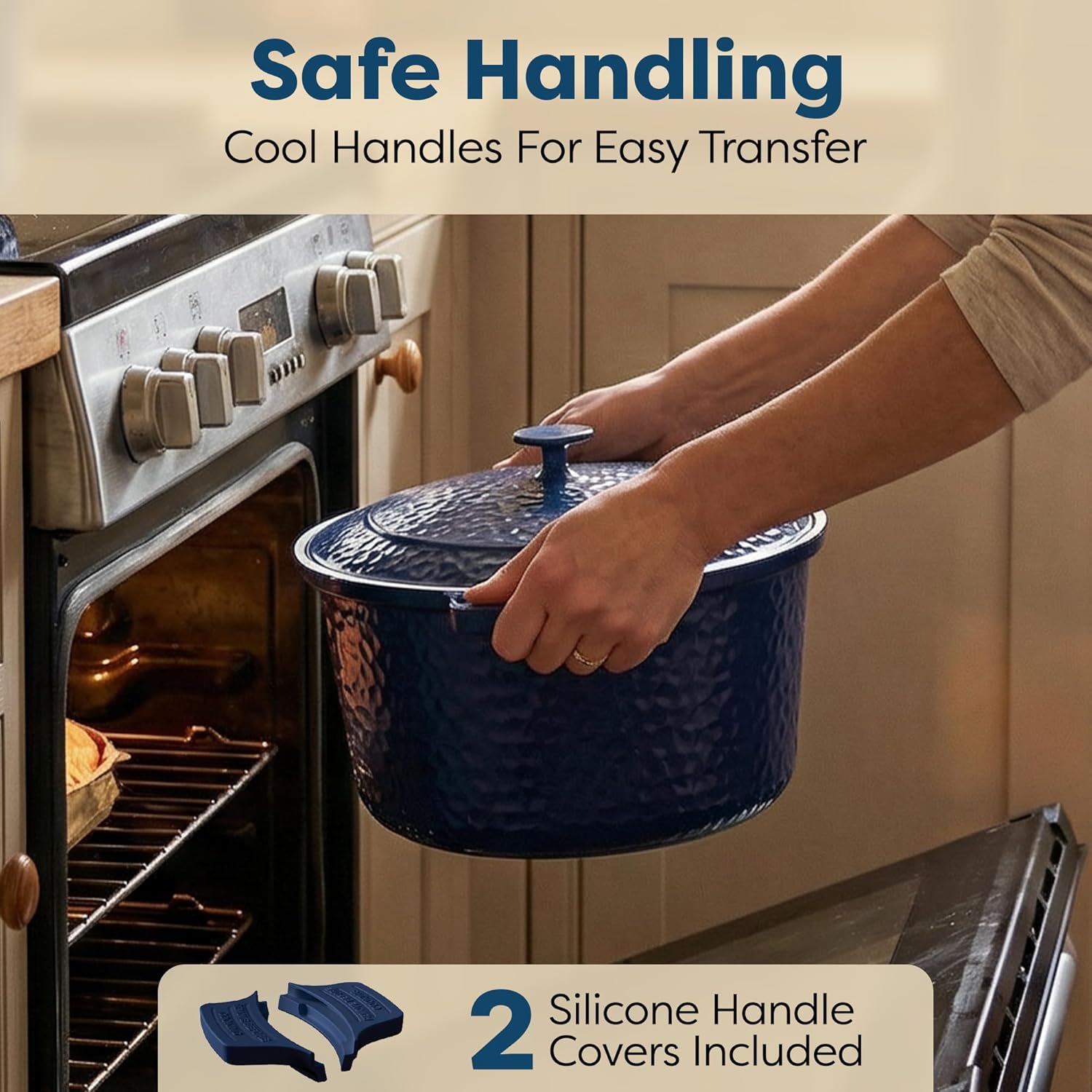 Thumbnail 4 de Gotham Steel Hammered 5 Qt Lightweight Dutch Oven Pot with Lid & Holders (Ceramic Nonstick, Oven Safe)