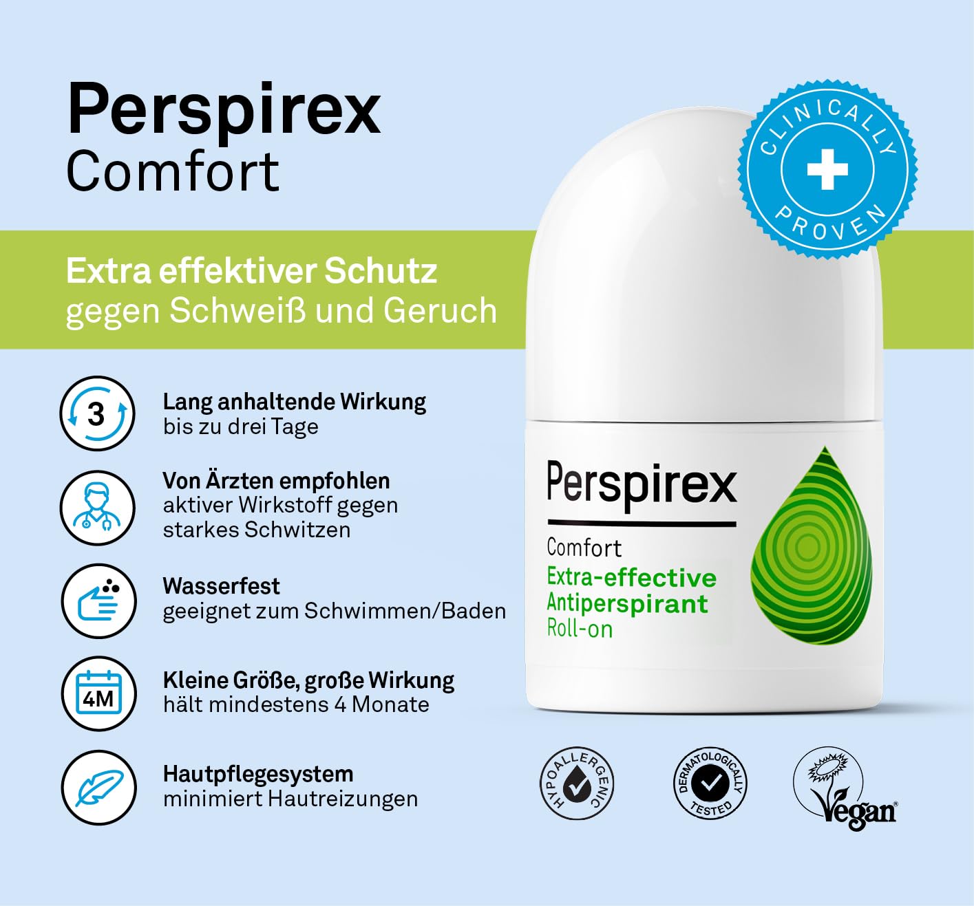 Detalle de Perspirex Comfort Antitranspirant Deo Roller (20 ml) – effektive Schweiß- und Geruchskontrolle