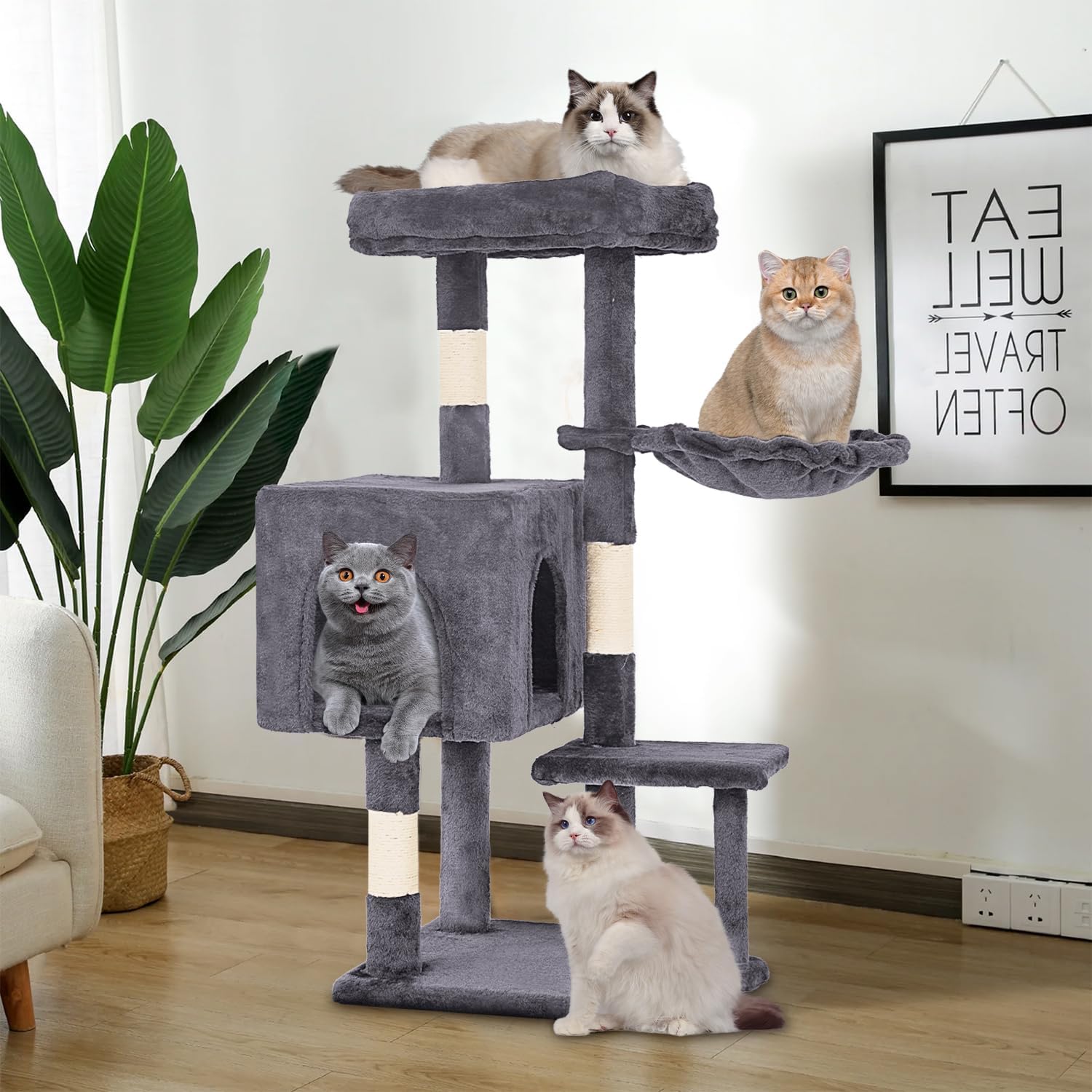Thumbnail 6 de FDW 37.8 inch Cat Tree, 3-Level Tower with Sisal Posts and Plush Perches