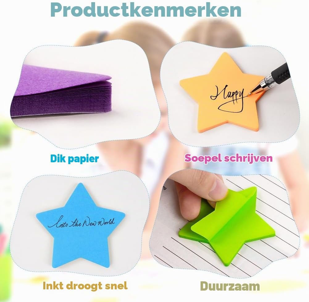 Detalle de AUAUY 5411015 stervormige plakbriefjes, 240 vellen in 8 kleuren