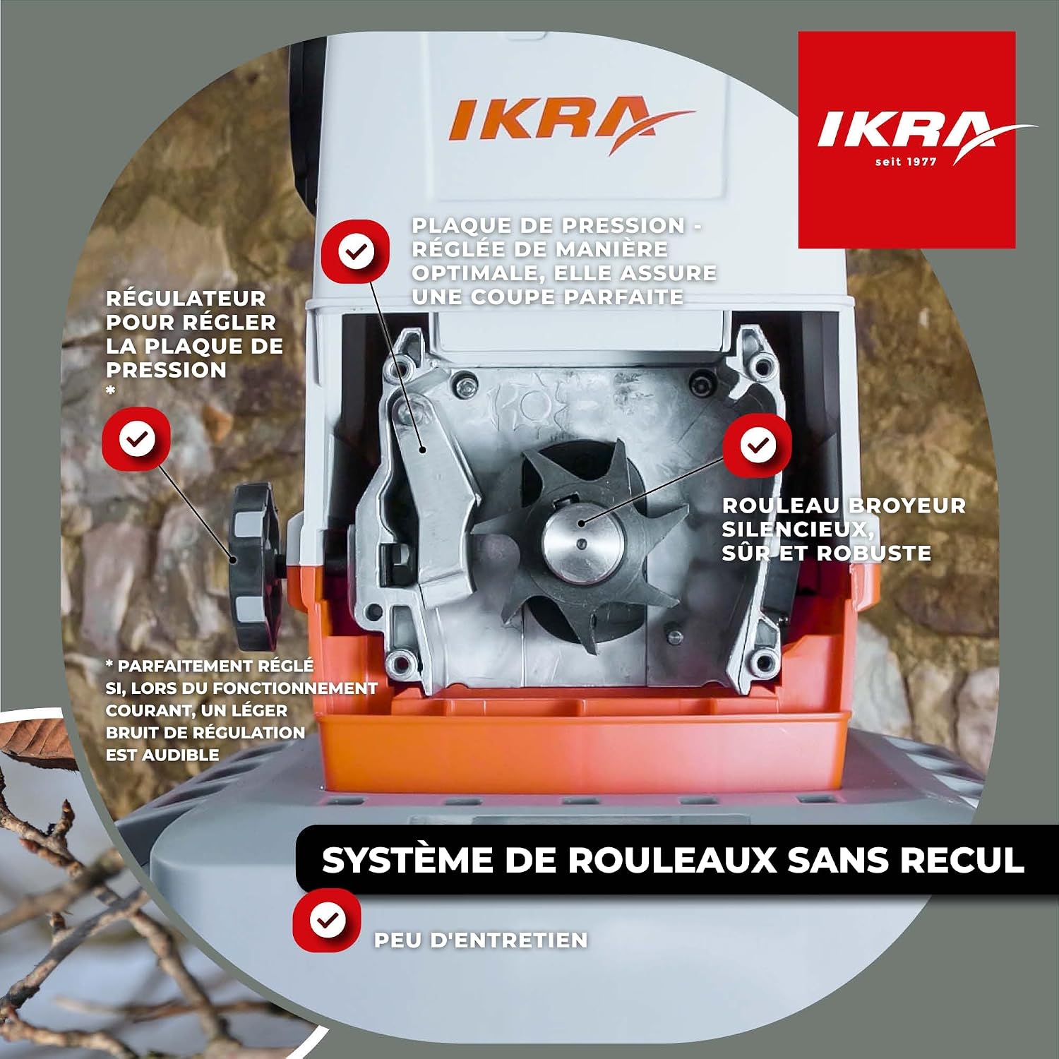 Detalle de Ikra ILH 3000A – Broyeur silencieux électrique 3000W, alimentation automatique