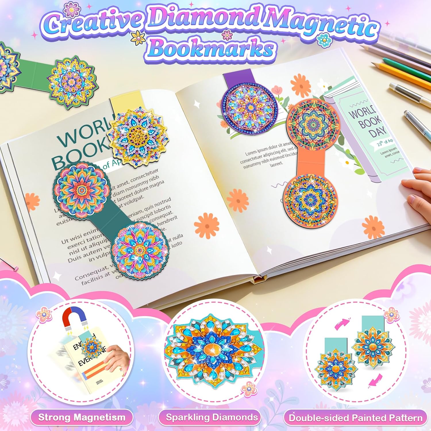 Detalle de Arts and Crafts for Kids 5-12 Year Old: Diamond Art Magnetic Bookmarks Kit
