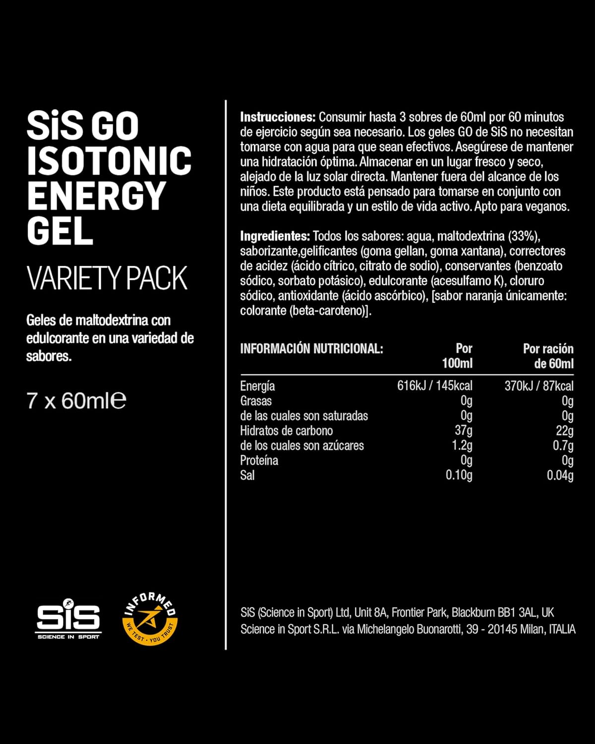 Thumbnail 4 de Science in Sport GO Gel Isotónico 60ml 🥤 Energía Vegana