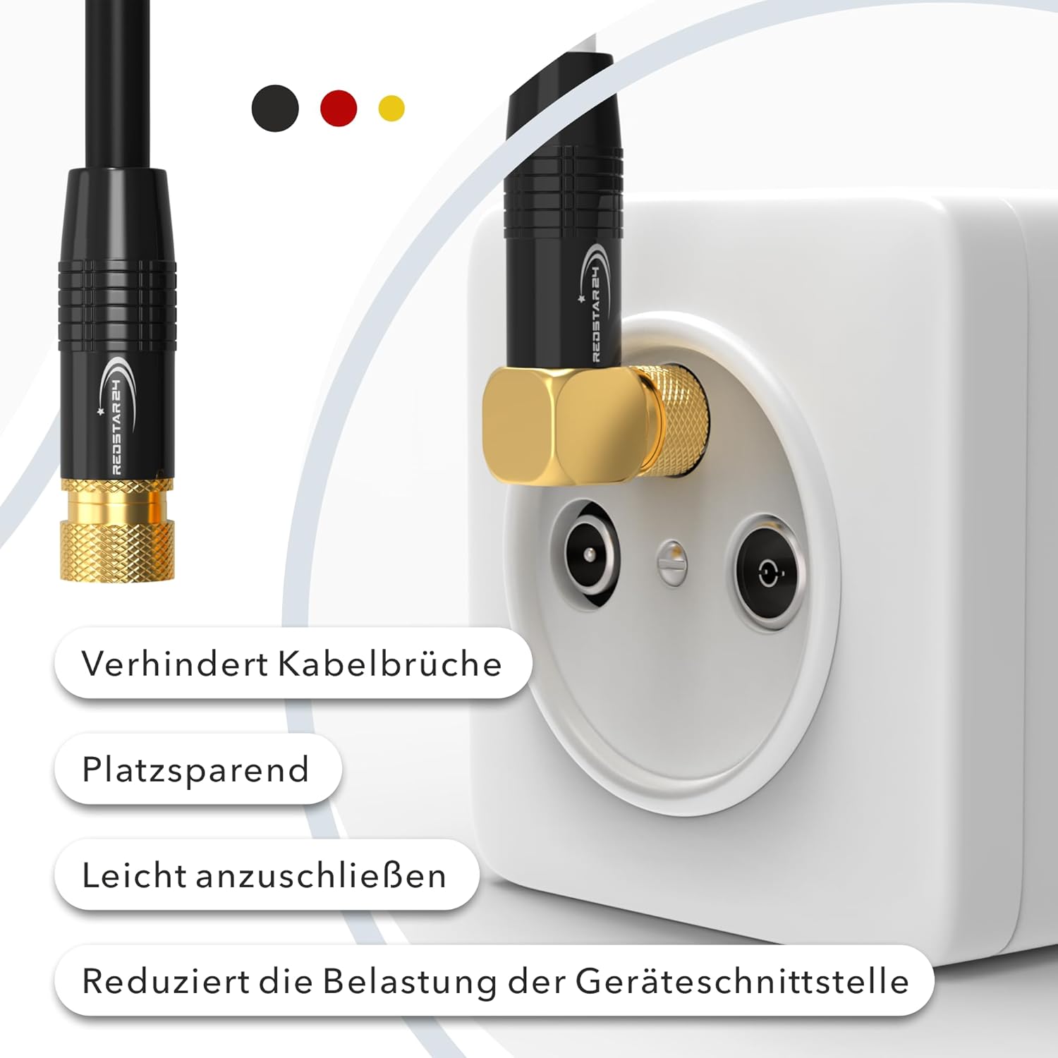 Detalle de RedStar24 4m SAT Antennenkabel – 135dB Abschirmung, F-Stecker & 90° Winkelstecker, Koaxialkabel 75 Ω
