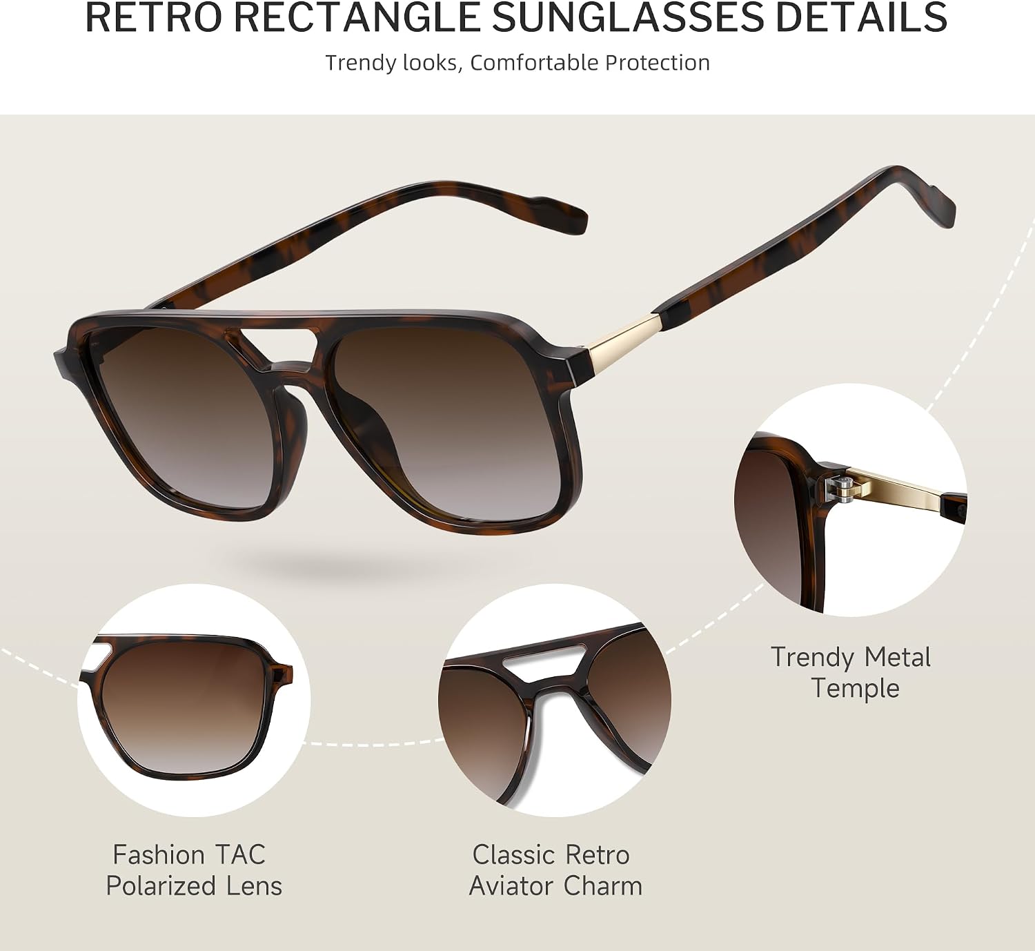Detalle de konqkin Retro Aviator Sunglasses for Women & Men