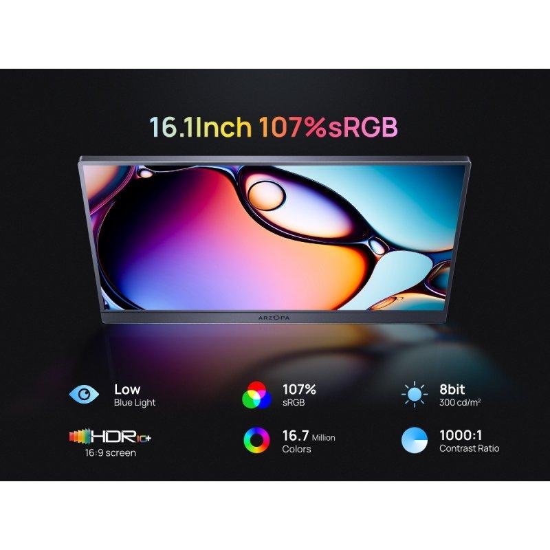 Detalle de Monitor portátil Arzopa Z3FC 16,1" QHD 180Hz IPS con FreeSync, HDR10 y USB-C