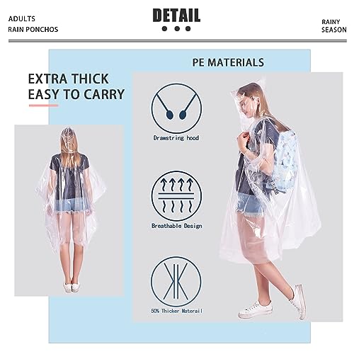Detalle de TUNCHMO Disposable Rain Ponchos for Adults 6 Pack Extra Thick
