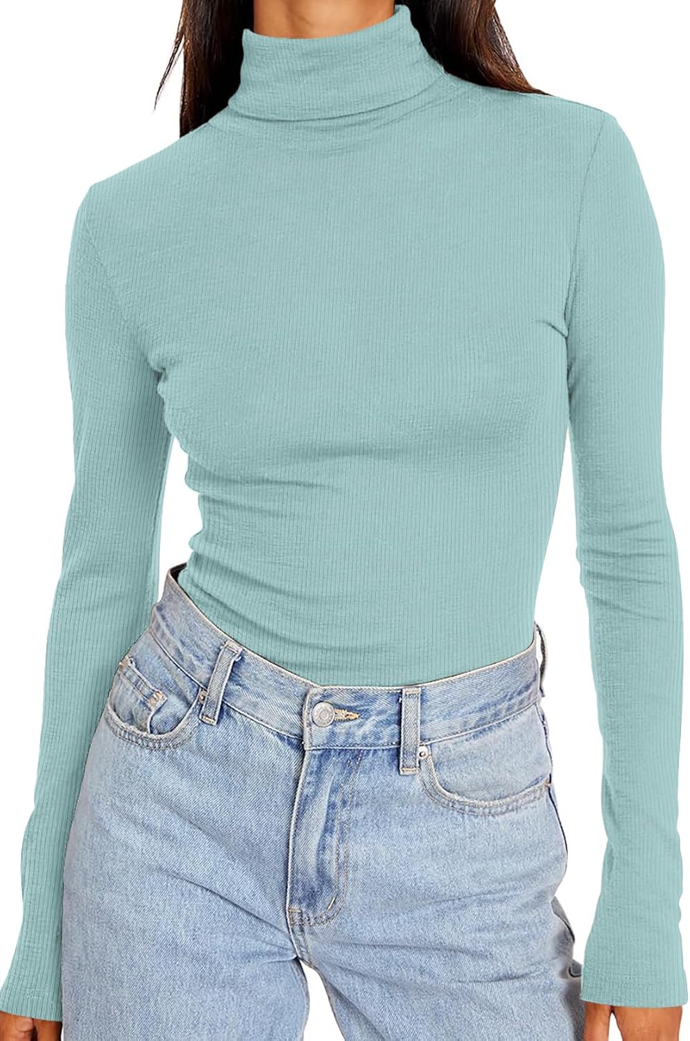 Detalle 2 de DUOEASE Rollkragenpullover Damen Basic – langärmeliges Longsleeve mit Rollkragen für Herbst & Winter