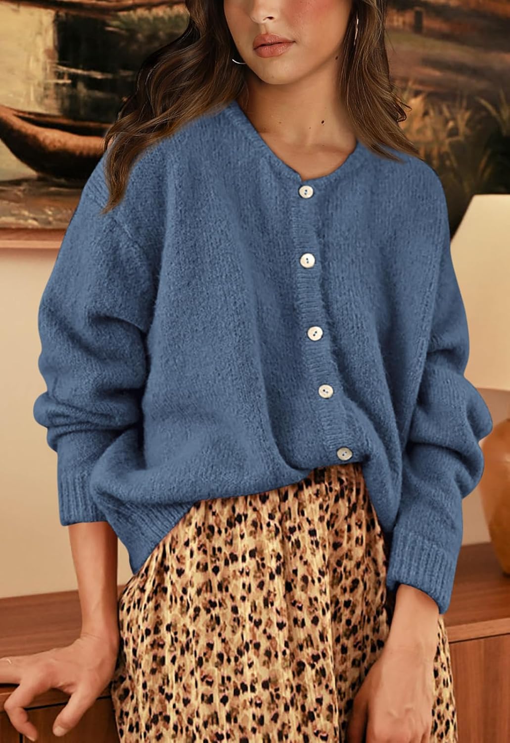 Thumbnail 5 de PRETTYGARDEN Long Sleeve Crewneck Button Down Open Front Cardigan for Women (Spring 2026)