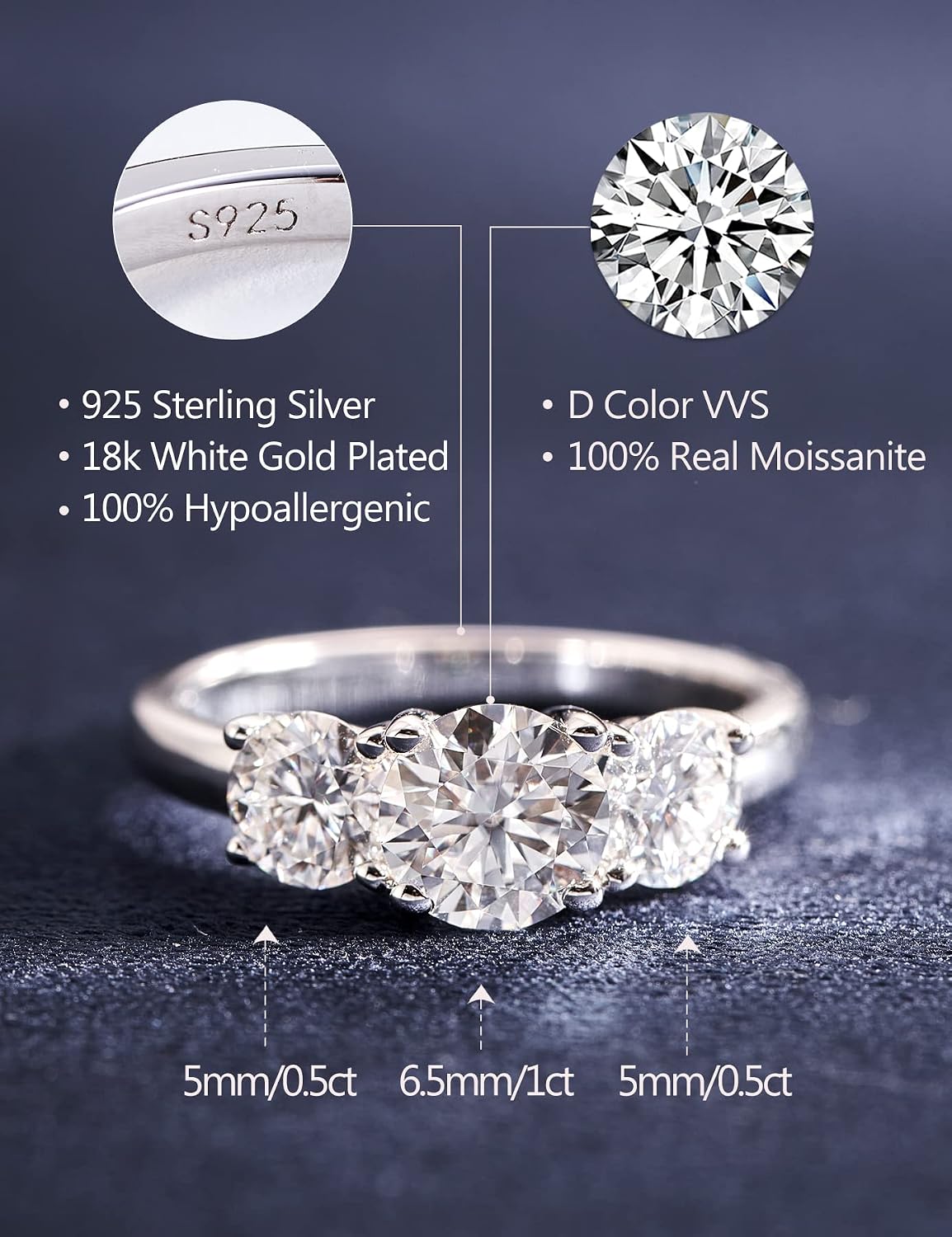 Detalle 2 de IMOLOVE Moissanite Wedding Band Size 4-11 💍