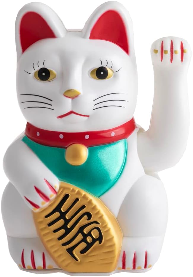 Detalle de lachineuse 3215 – figurka Maneki Neko z ruchomym ramieniem, biało-złota