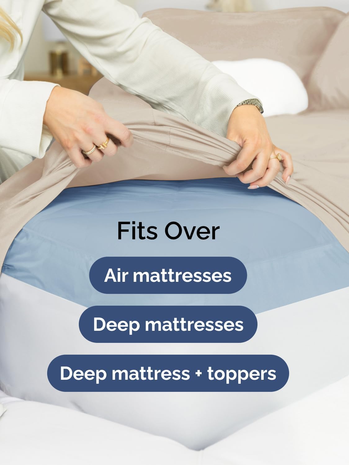 Thumbnail 5 de Extra Deep King Fitted Sheet - Hotel Luxury Wheat, 18”–24” Deep Pockets