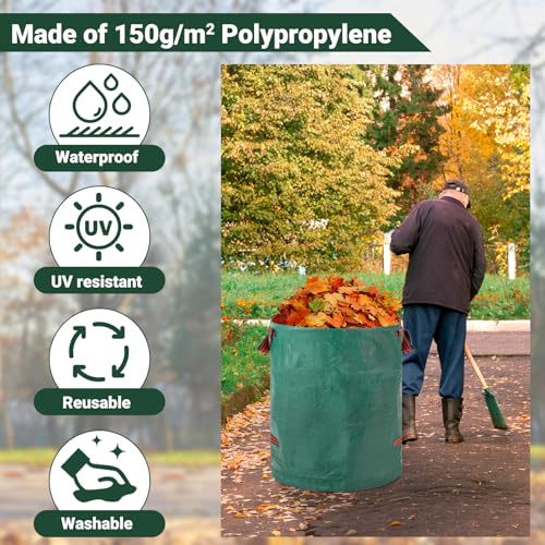 Thumbnail 4 de Velway Sacchi per Rifiuti da Giardino 500L x 2 Pacchi – Riutilizzabili con Maniglie in Tessuto Industriale
