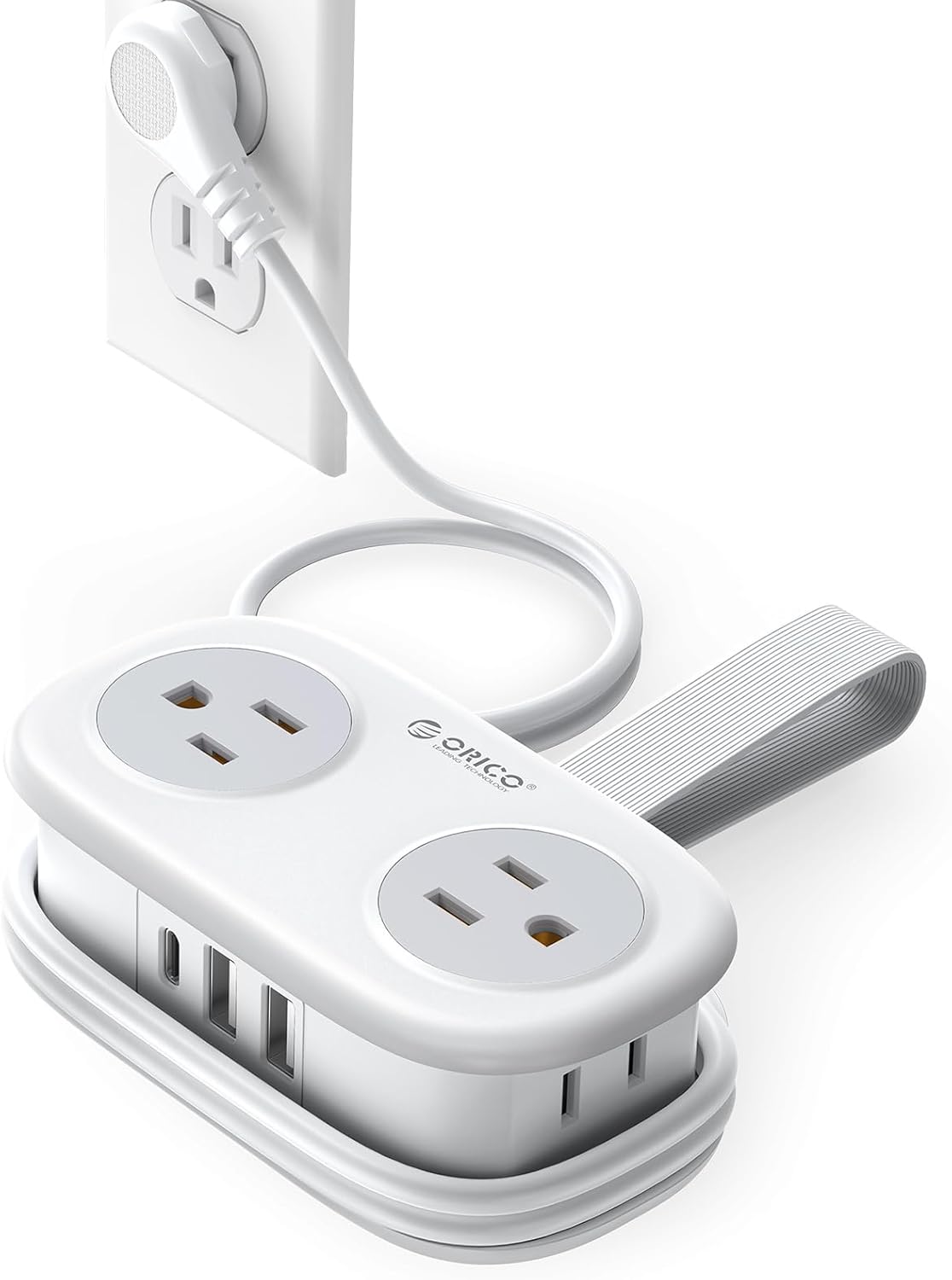 Detalle de ORICO AP3-4A2U1C Travel Power Strip, 4 Outlets, 3 USB Ports, 4-ft Cord