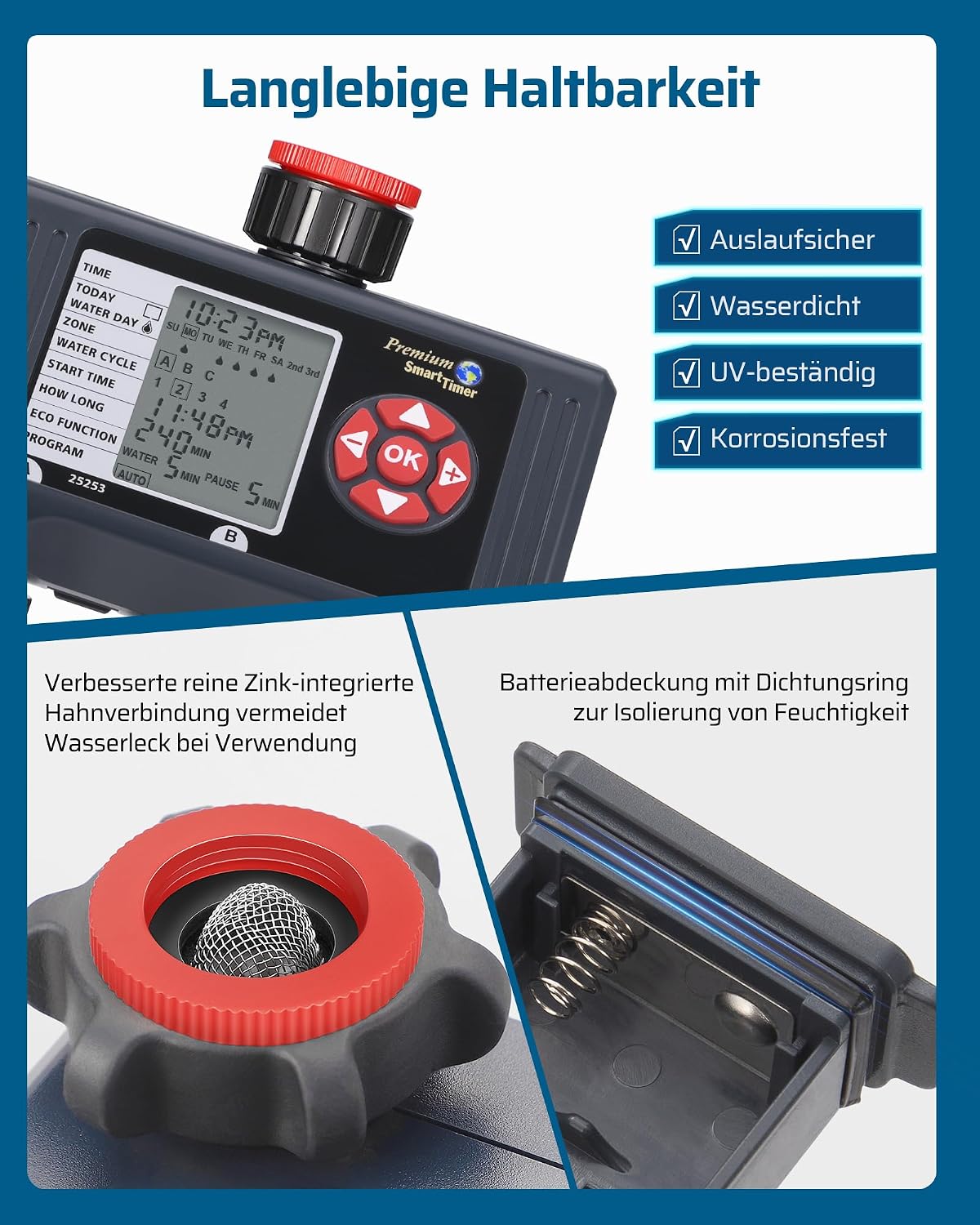 Detalle de DEWENWILS Bewässerungscomputer 3 Ausgänge – 4 Programme pro Zone