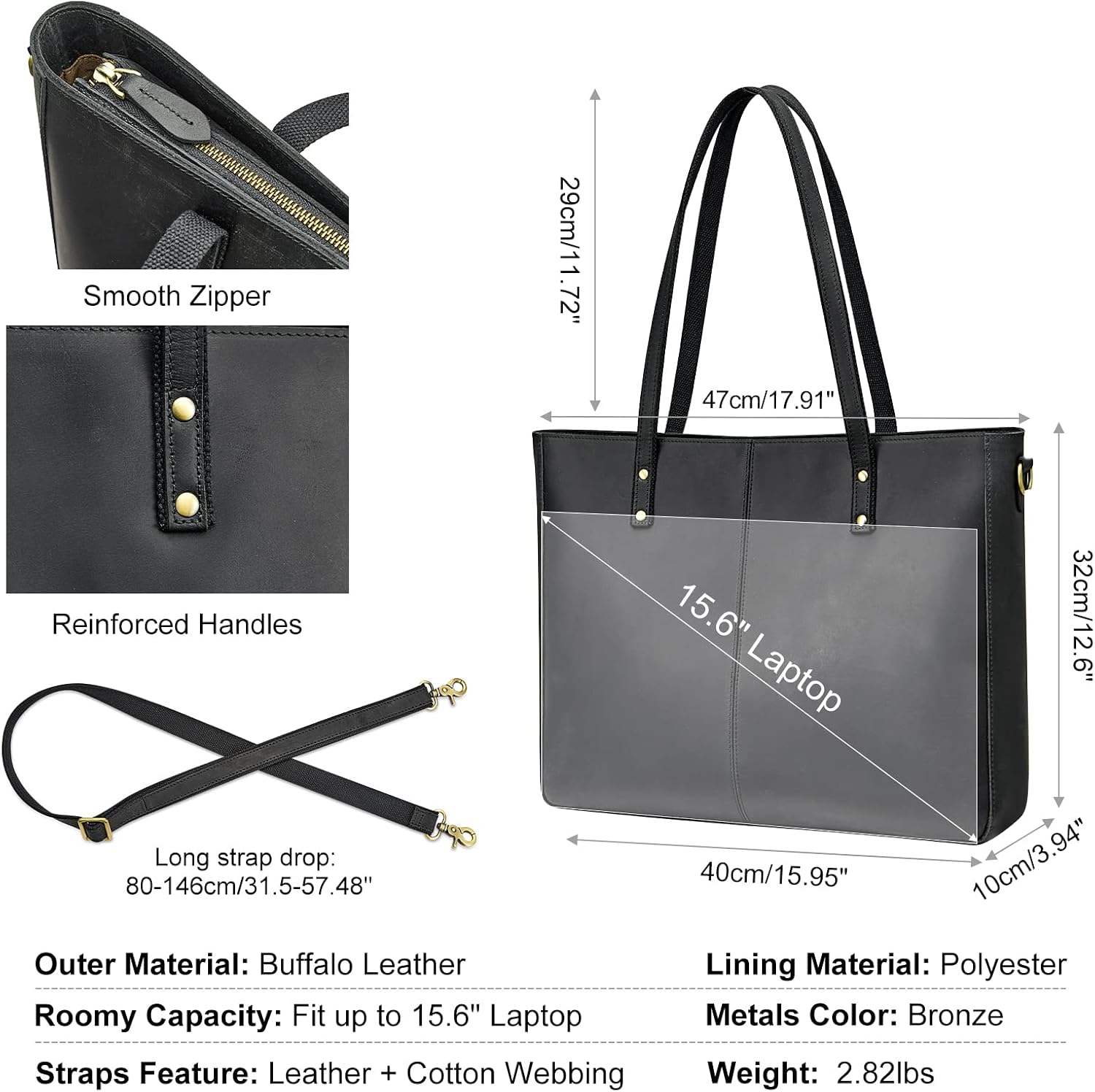 Thumbnail 2 de S-ZONE Donna Borsa a Tracolla in Vera Pelle Crazy Horse vintage con scomparto per PC 15,6”