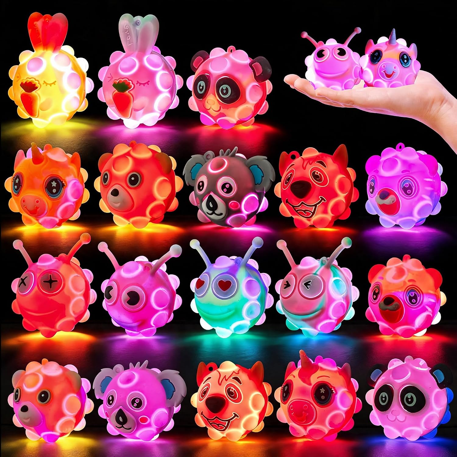 Party Favors for Kids: 18-Pack Light Up Animal Pop Fidget Toys