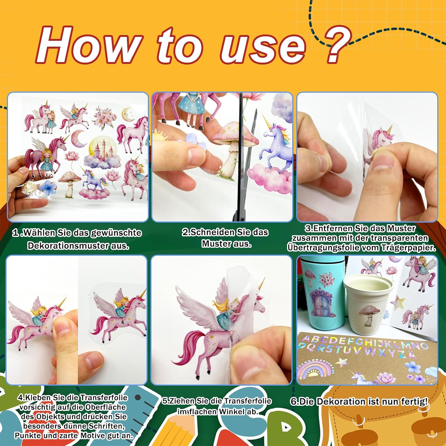 Thumbnail 2 de Rub On Sticker Einschulung – Transferfolie für DIY Party Deko & Glas, 4 Bögen, 15,5 × 21,2 cm