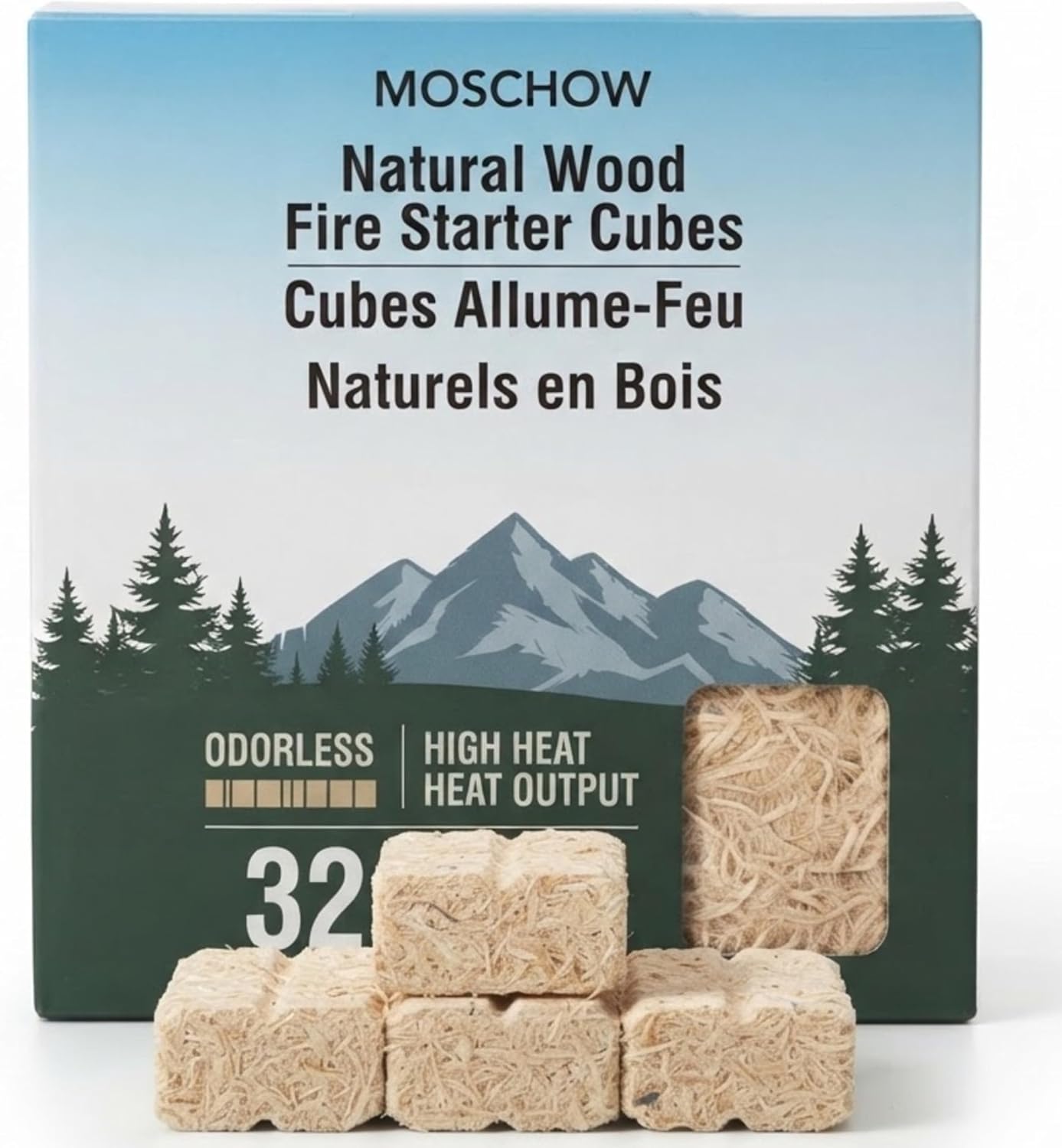 Detalle de MOSCHOW fs küre 150 Natural Wood Fire Starter Cubes, 32 Count