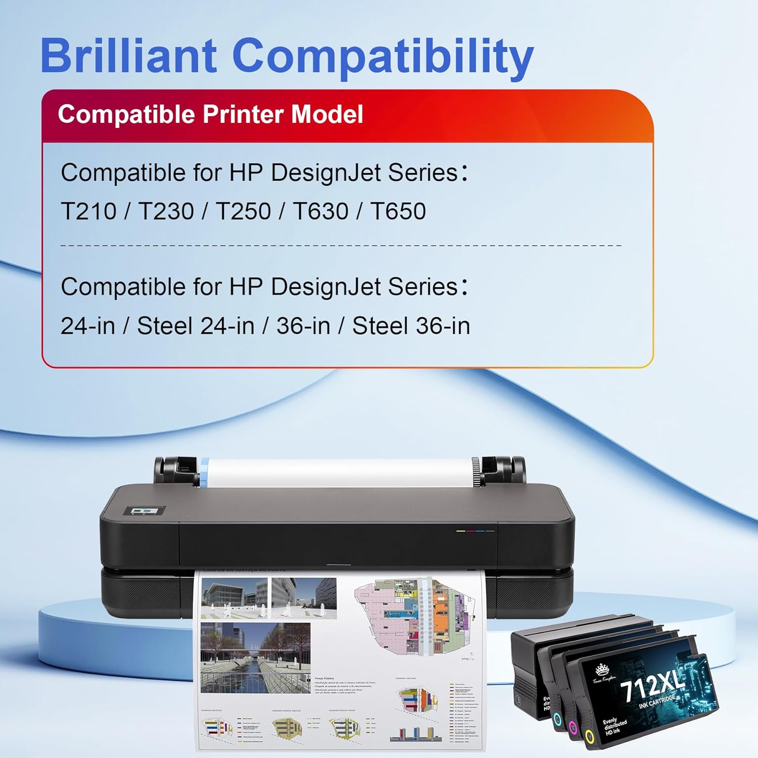 Detalle de 712XL Ink Cartridges (Compatible Replacement) 4-Color Combo Pack for HP 712 — for DesignJet T210/T230/T630/T650 & Studio Plotters