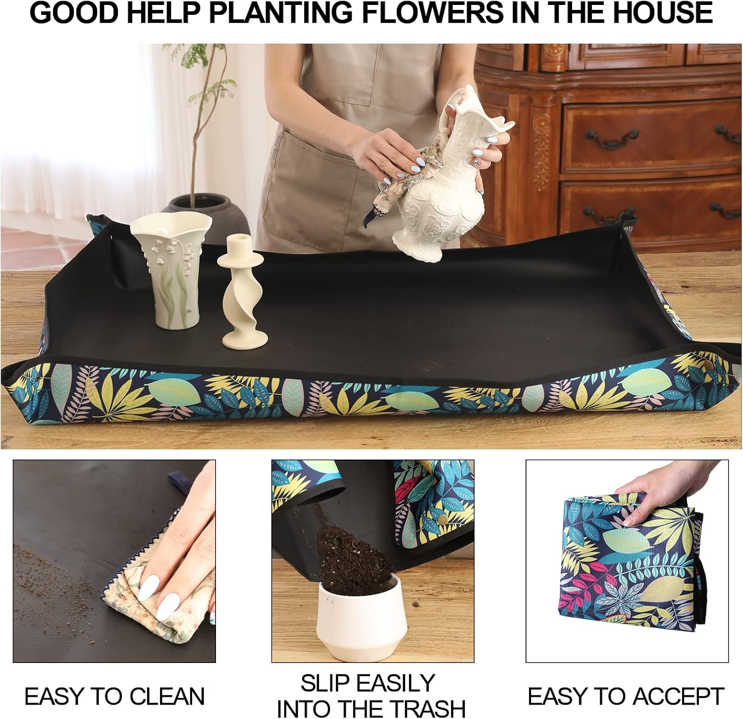 Thumbnail 3 de Owl Focus wasserdichte Umtopfmatte aus Oxford-Gewebe mit Blumenmuster (74,9 x 74,9 cm)