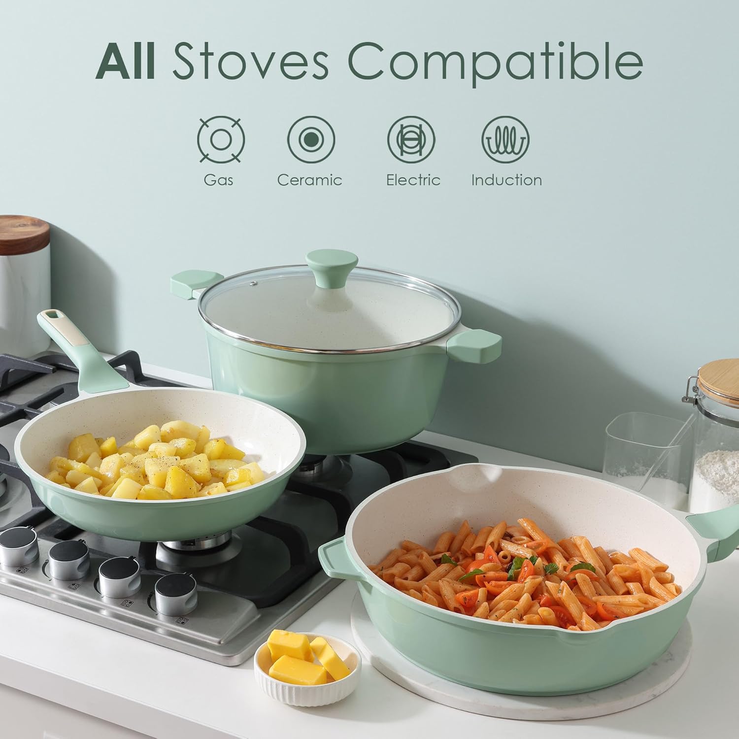 Detalle 2 de SENSARTE SA07 Classic 13-Piece Ceramic Cookware Set, Green