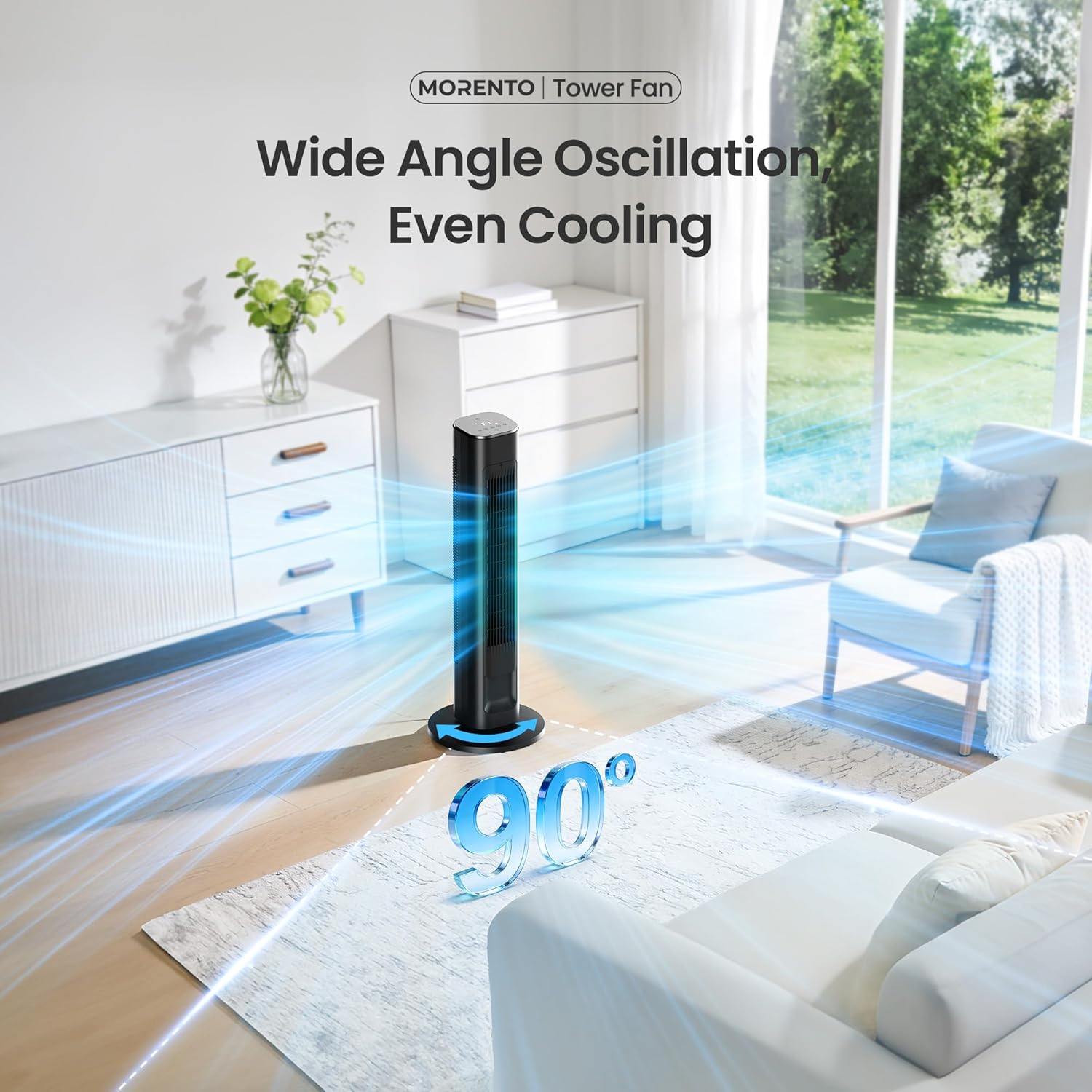 Detalle de MORENTO 36-Inch Smart Tower Fan with Remote, 2.4GHz WiFi, App & Voice Control