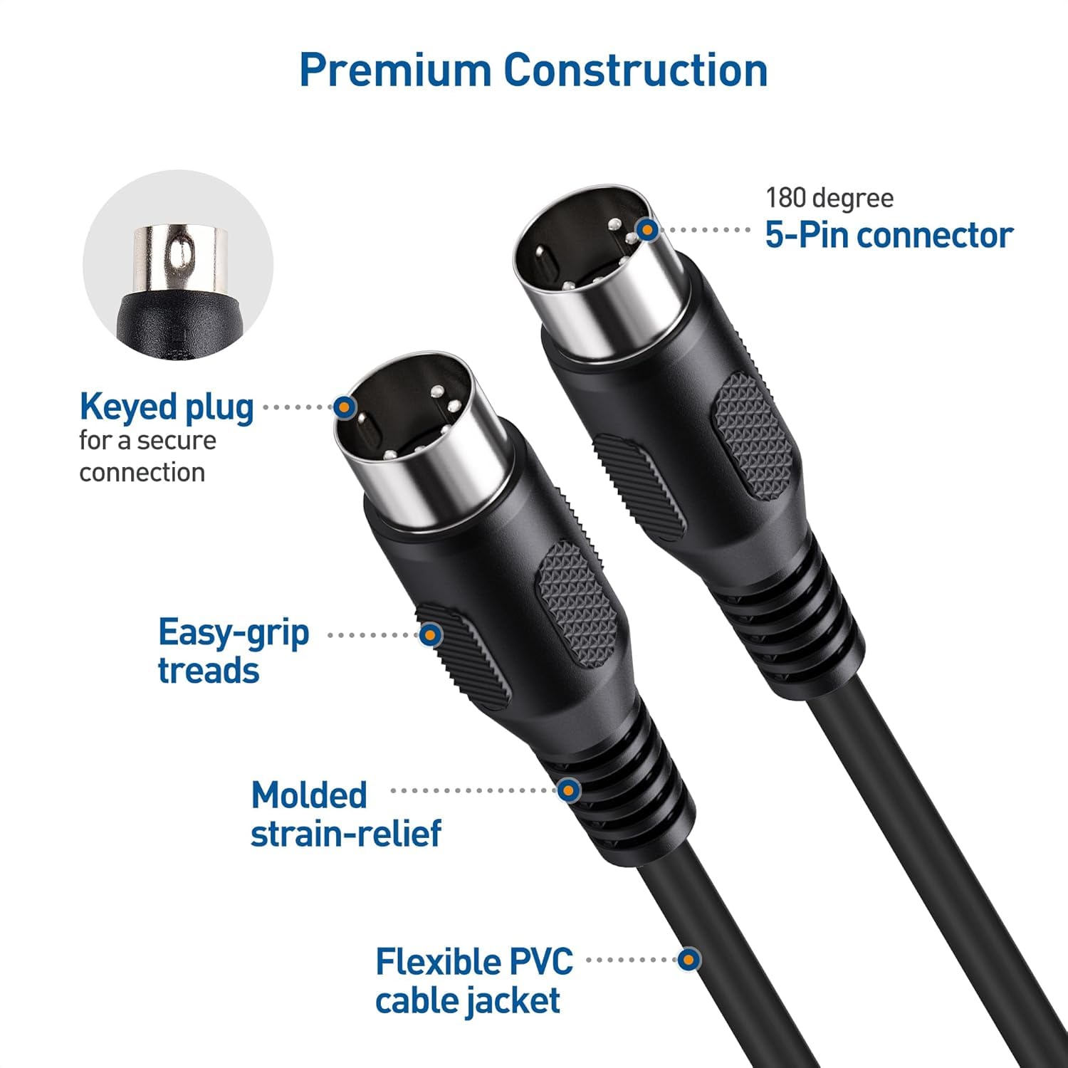 Detalle 2 de Traovien MIDI Cable 1.5M/5Ft