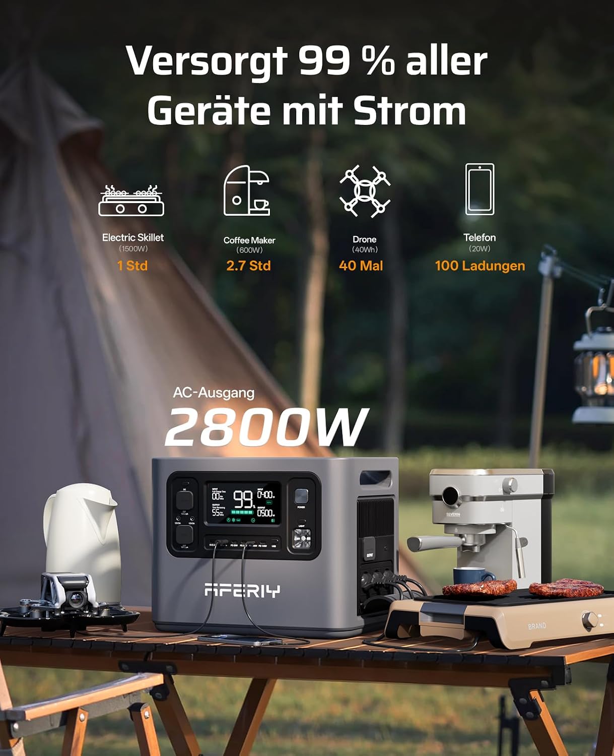 Detalle 2 de AferiY P280 Tragbare Powerstation: 2800W Hochleistung, erweiterbar auf 10,24 kWh