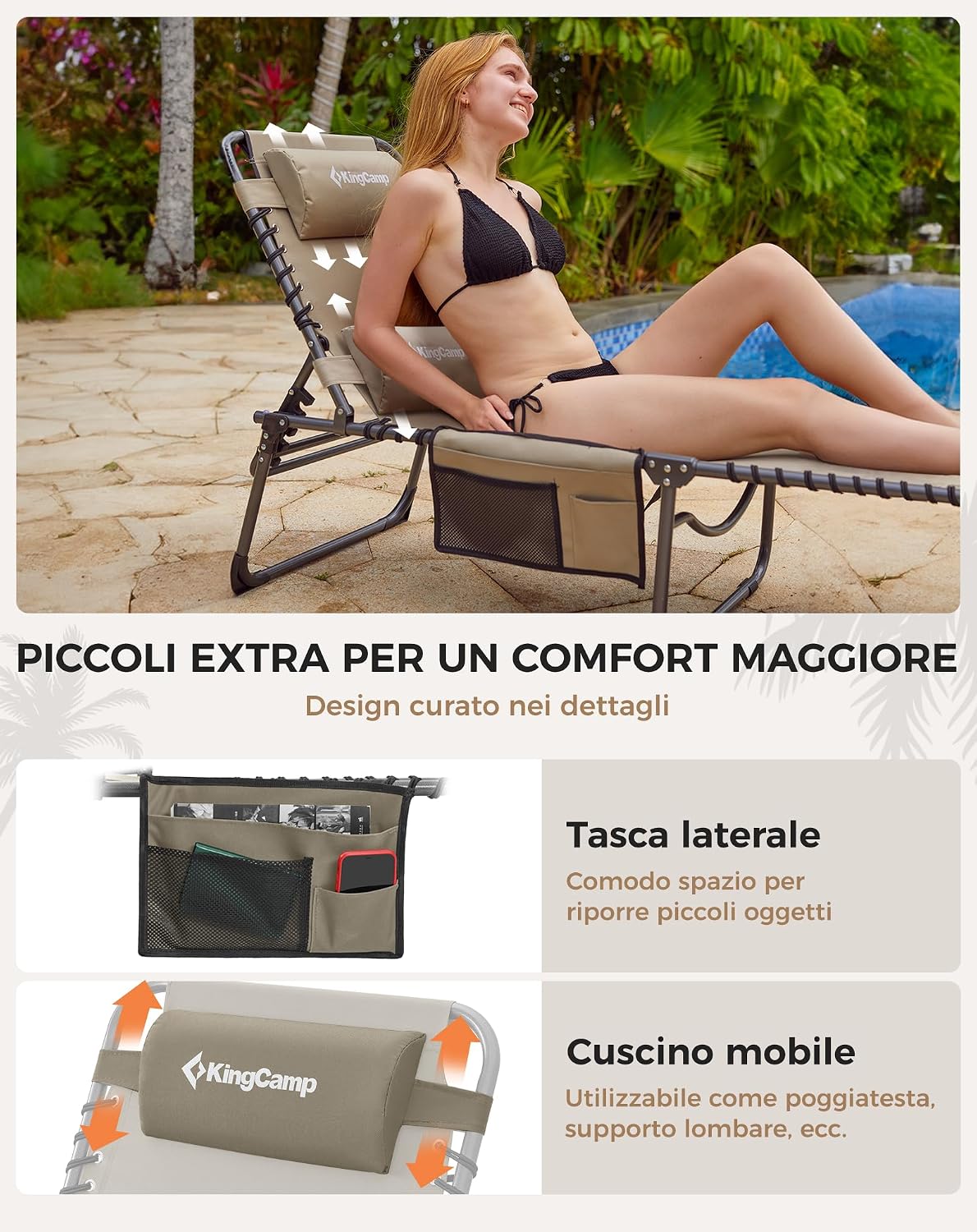 Thumbnail 5 de KingCamp Sedia a sdraio pieghevole con schienale regolabile a 5 posizioni — comfort versatile per spiaggia, giardino e campeggio