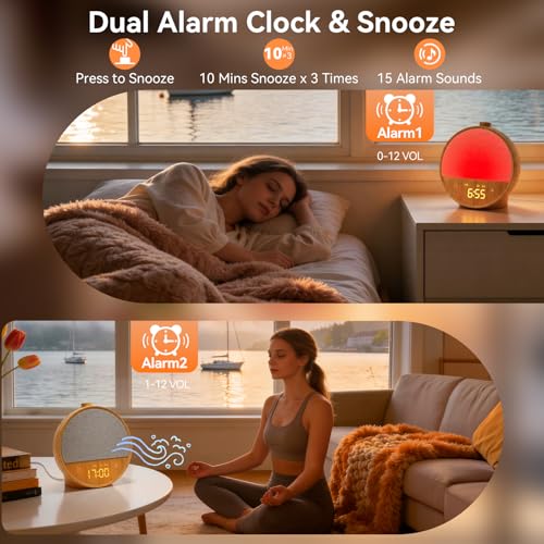 Thumbnail 4 de blonbar despertador con luz y simulación de amanecer, lámpara de cabecera RGB con 10 sonidos naturales y 10 ruidos blancos