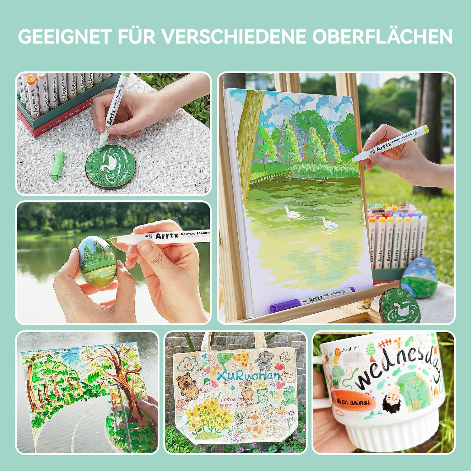 Detalle de Arrtx 60 Farben Acrylstifte – Acrylmarker wasserfest für Steine, Holz, Leinwand & DIY