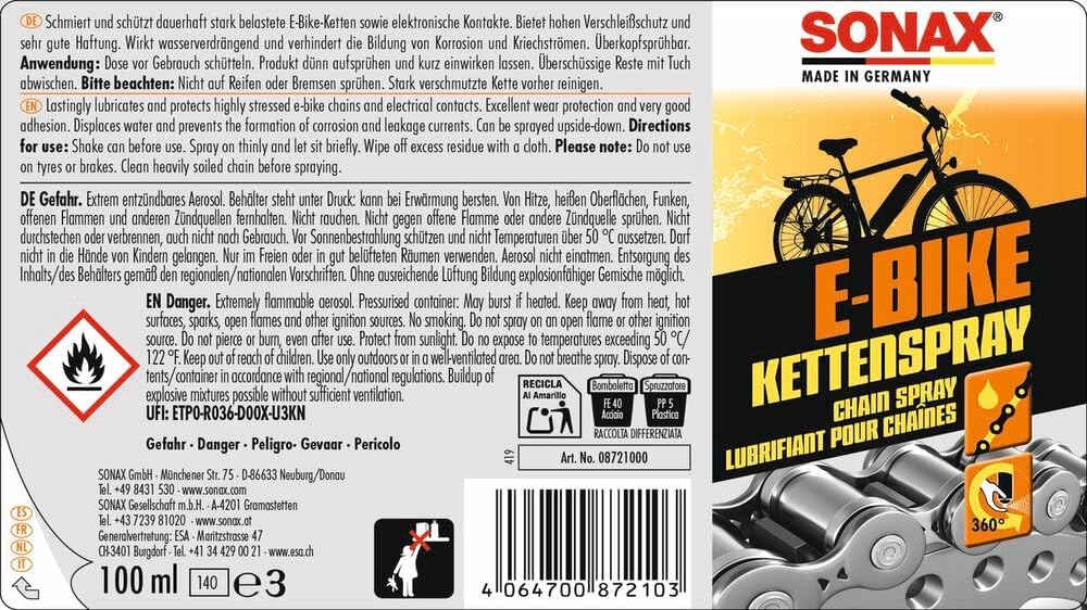 Thumbnail 1 de SONAX E-Bike KettenSpray mit EasySpray (100 ml) – Schutz, Schmierung und Korrosionsschutz für stark beanspruchte Ketten