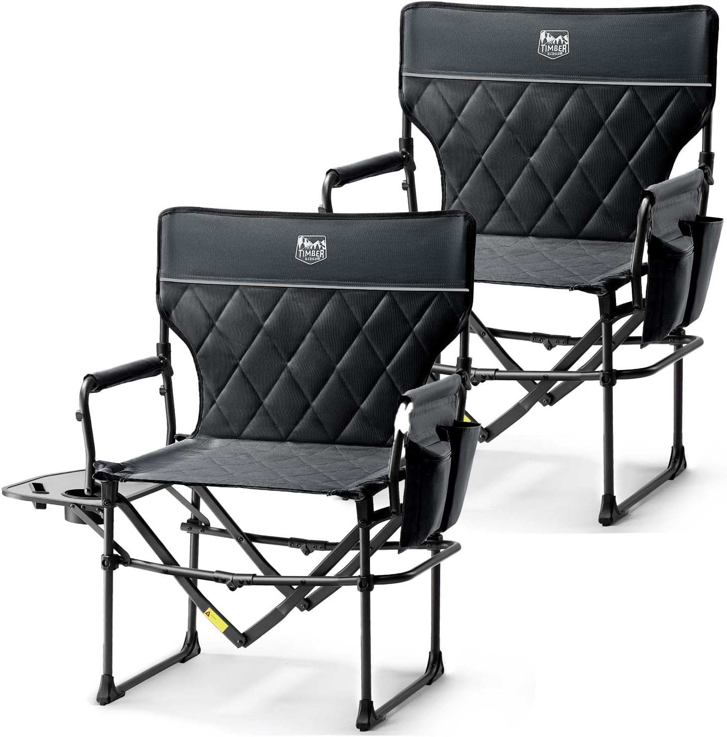 Detalle de TIMBER RIDGE Heavy Duty Camping Chair (2 Pack) – Compact, Portable Director Chair with Side Table and Pocket, Supports Up to 400 lbs