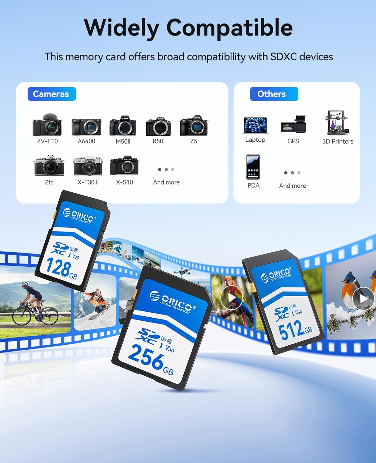 Detalle de ORICO SD Karte 128GB SDXC UHS-I C10 U3 V30 – robust, schnell und vielseitig