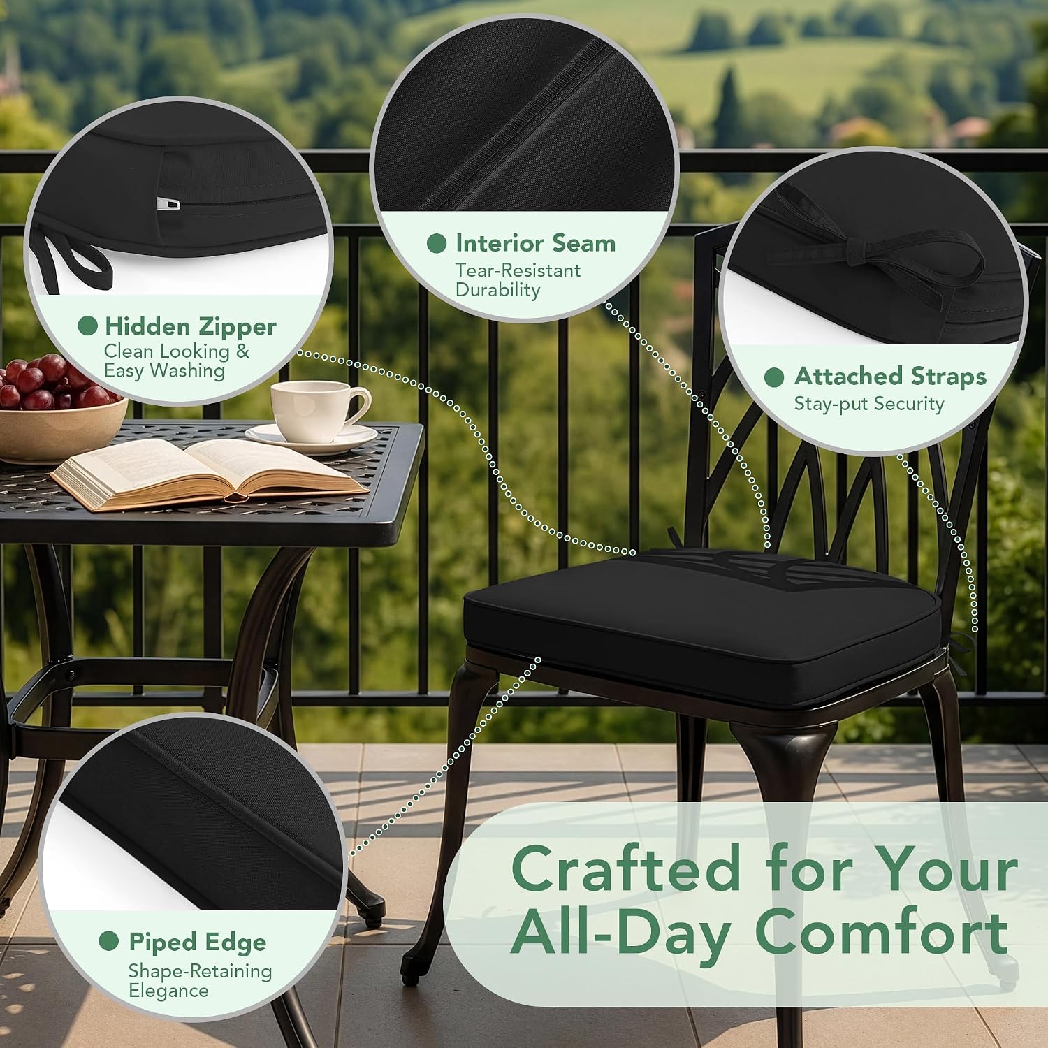 Thumbnail 3 de Summsun D-Shape Outdoor Chair Cushions, 17 x 16-Inch, Set of 4
