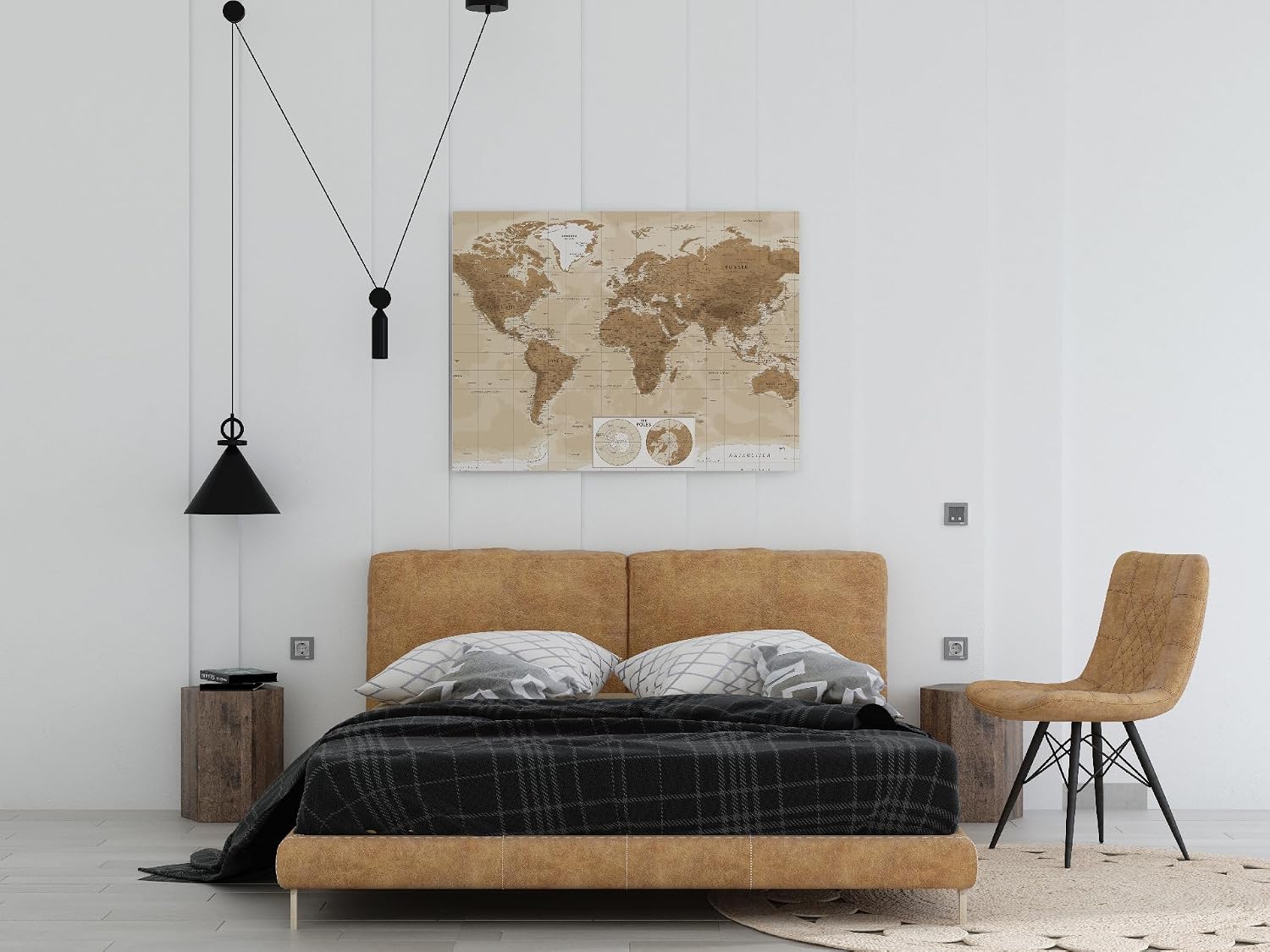 Detalle de framed concept världskarta 120 x 80 cm på duk med kork och engelsk text