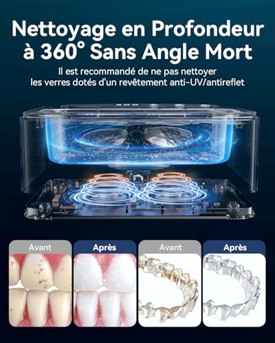 Detalle de Phniti Nettoyeur Ultrasons 47kHz 330 ml – Nettoyage en douceur pour prothèses, gouttières et bijoux
