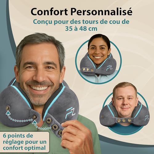Detalle de FLOWZOOM Comfy, coussin de voyage en mousse à mémoire de forme, soutien 360°