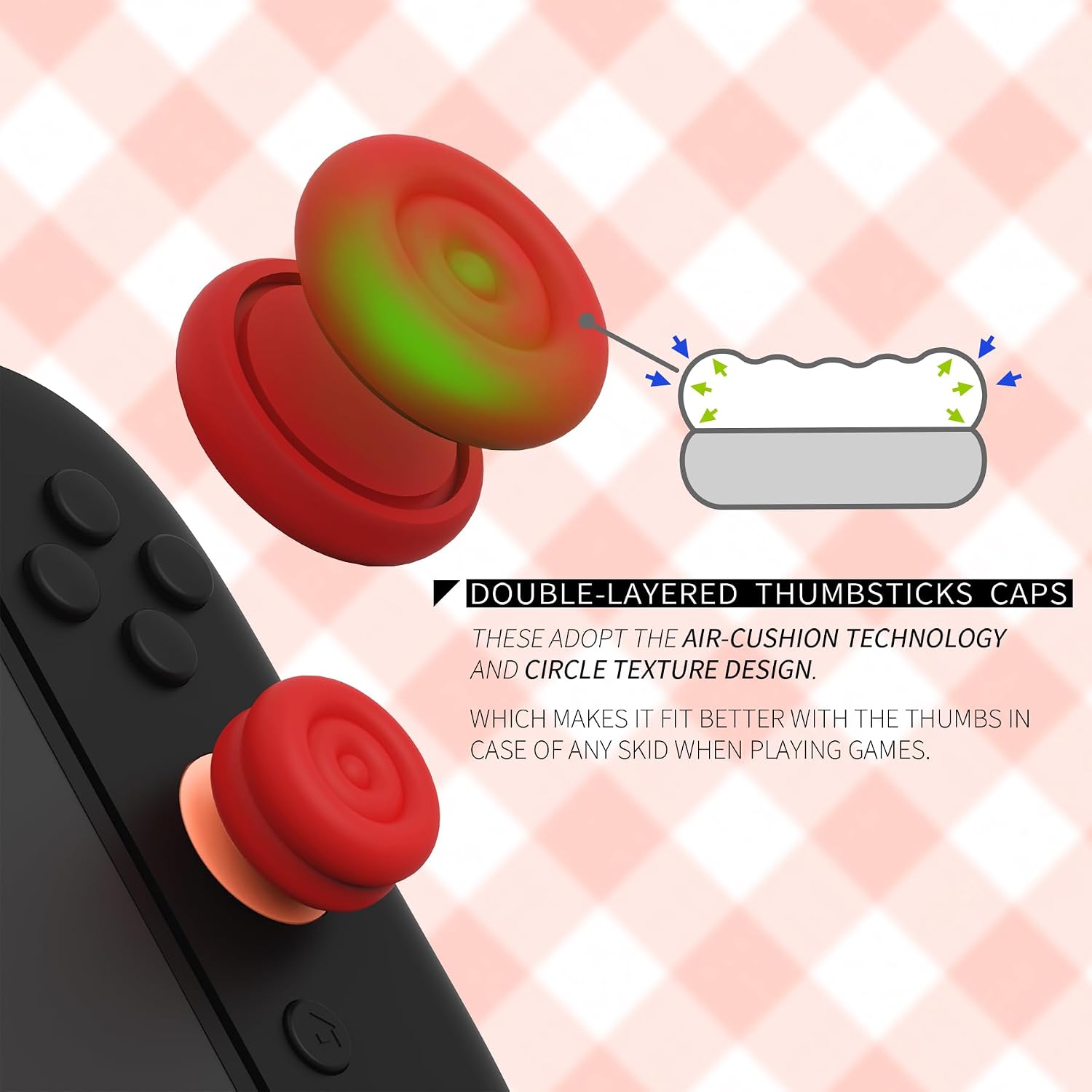 Detalle de PlayVital Thumbs Cushion Caps Thumb Grips for Nintendo Switch 2 (Passion Red)