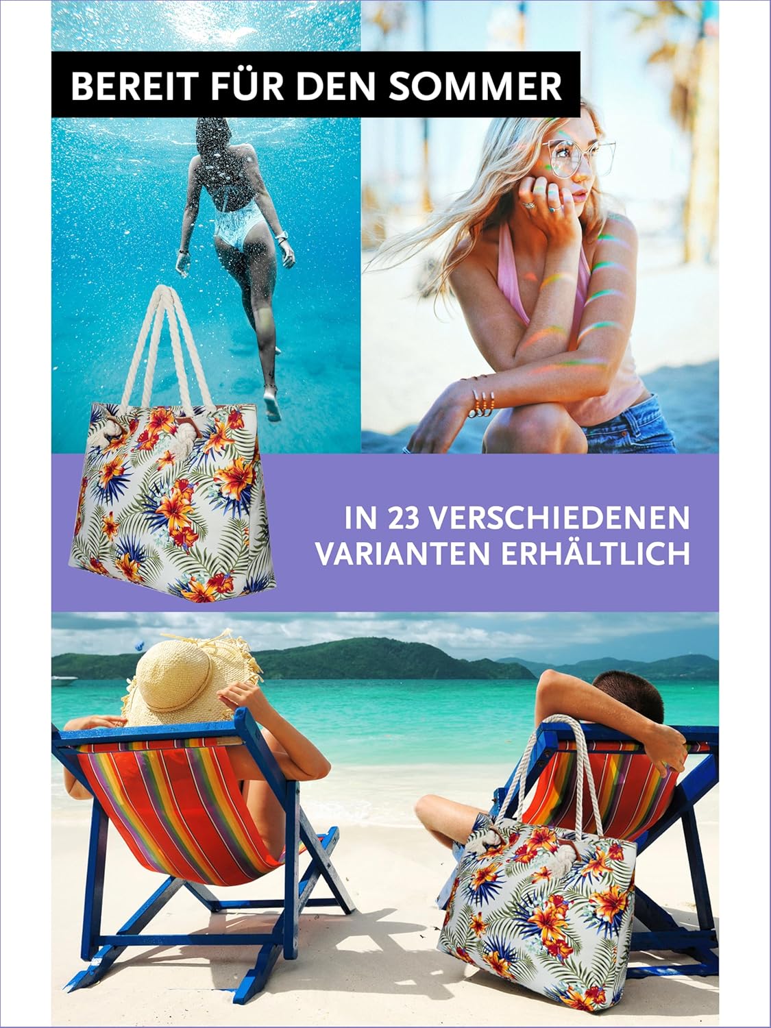 Thumbnail 4 de DonDon Strandtasche XXL mit Reißverschluss – Umhängetasche Damen, Shopper im Beach Look