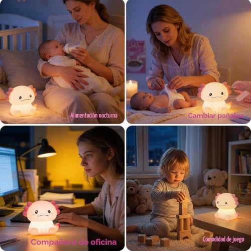Detalle de Gemmac Ajolote: Luz nocturna LED regulable en silicona con 7 colores y temporizador