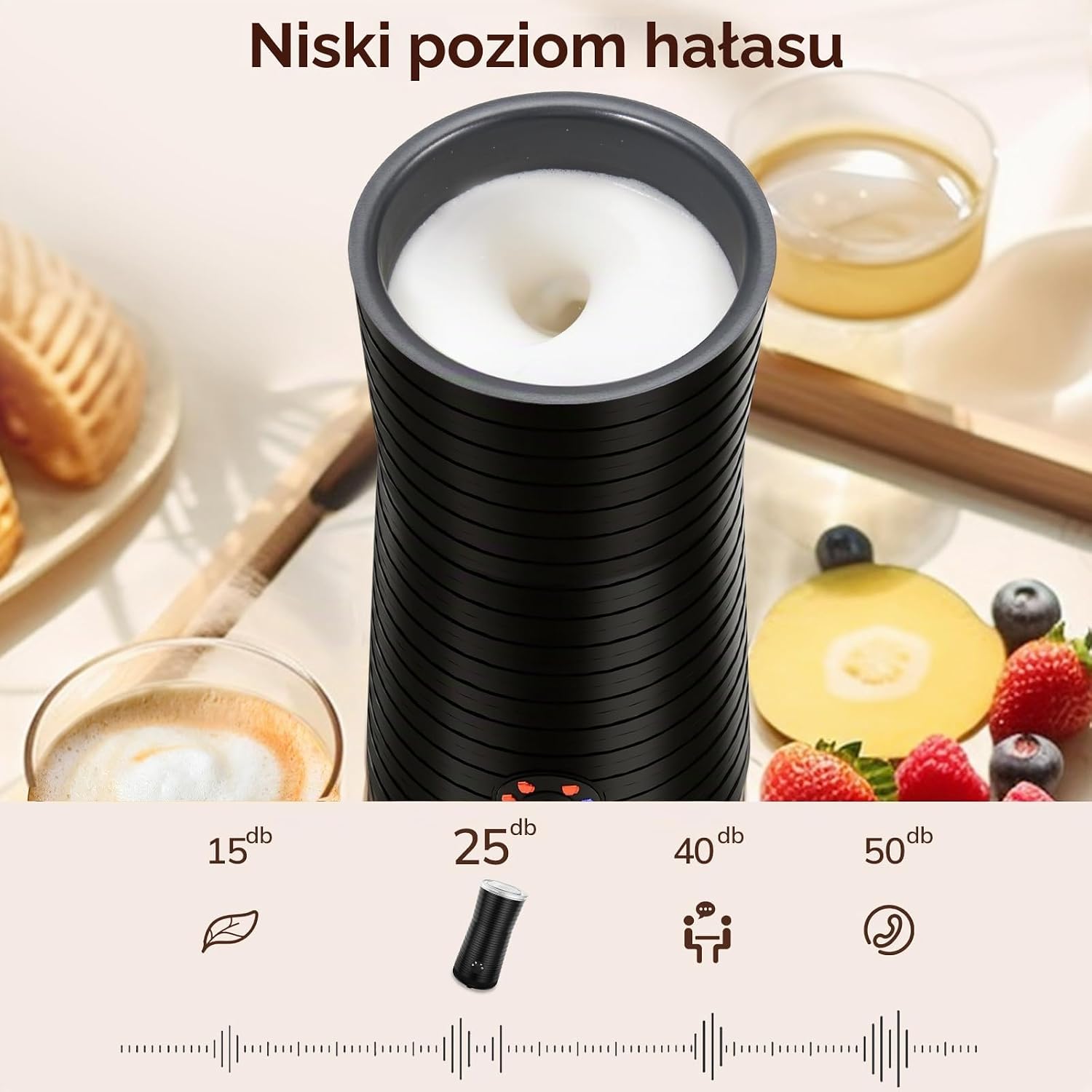 Detalle de Morpilot automatyczny spieniacz do mleka 4 w 1, 400 W, czarny