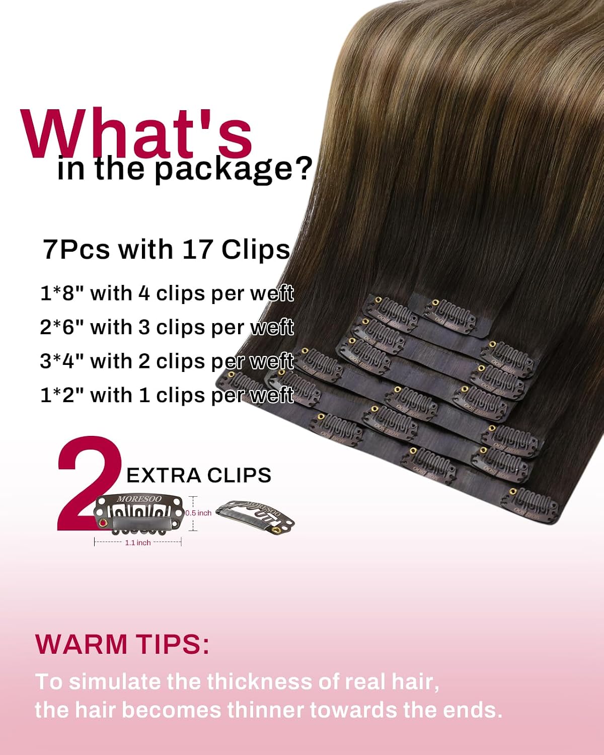 Detalle de Clip in Hair Extensions 20inch 120g