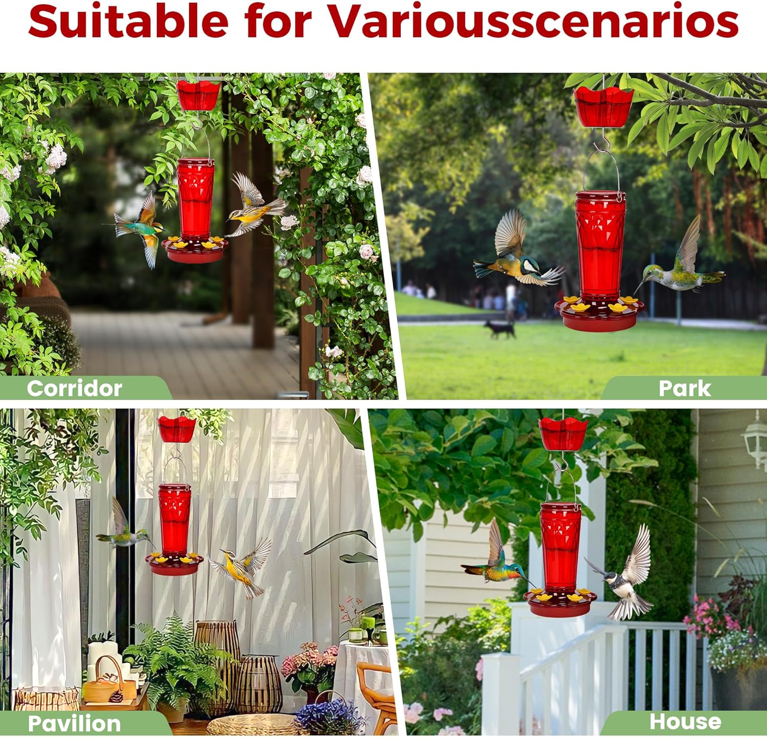 Thumbnail 5 de Zamelane Glass Hummingbird Feeders (2-Pack, 14 oz) with 5 Feeding Ports and Ant Moat