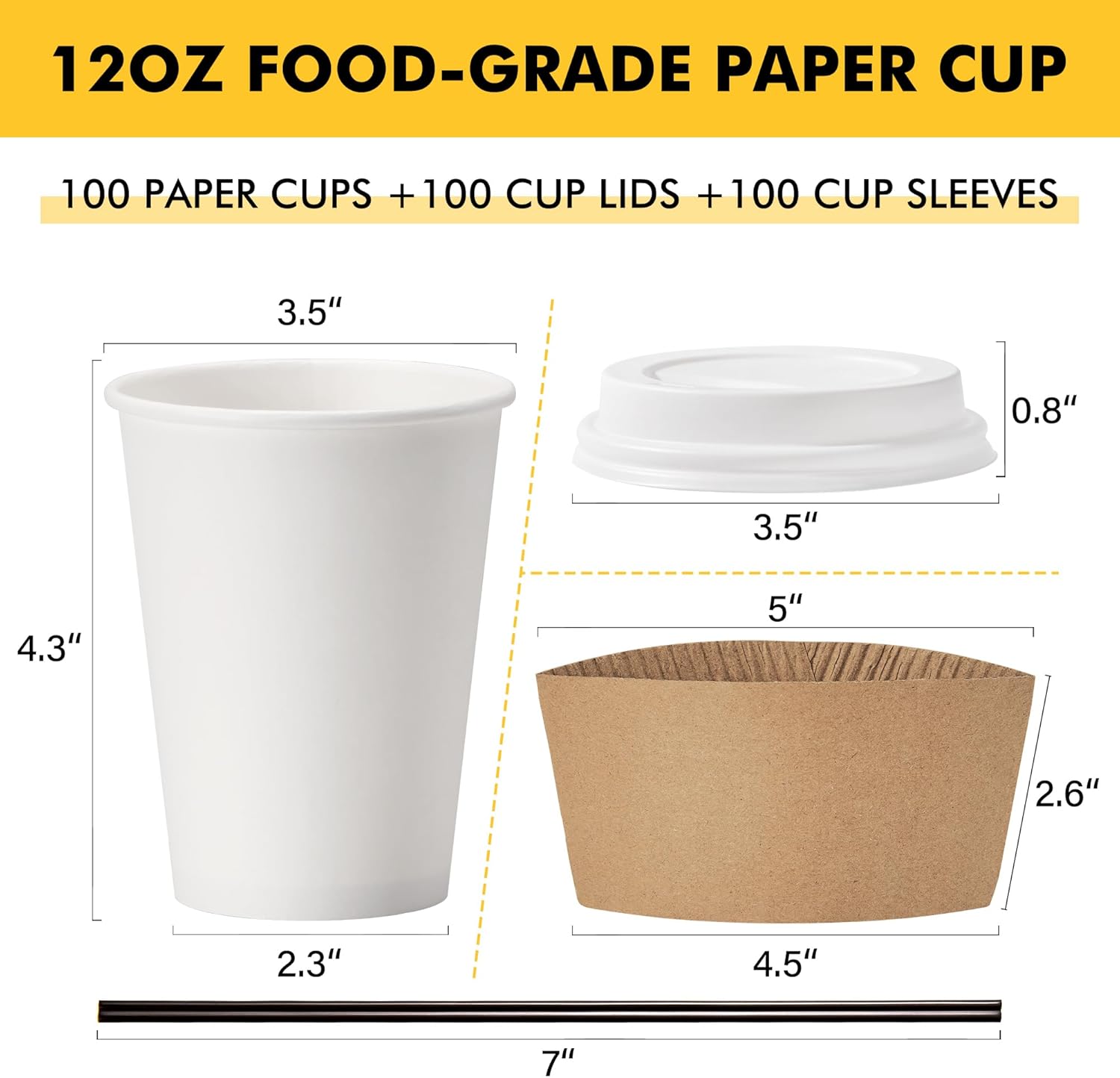 Thumbnail 1 de RACETOP 12 oz Disposable Paper Coffee Cups (100 Pack) with Lids, Sleeves & Stirring Sticks