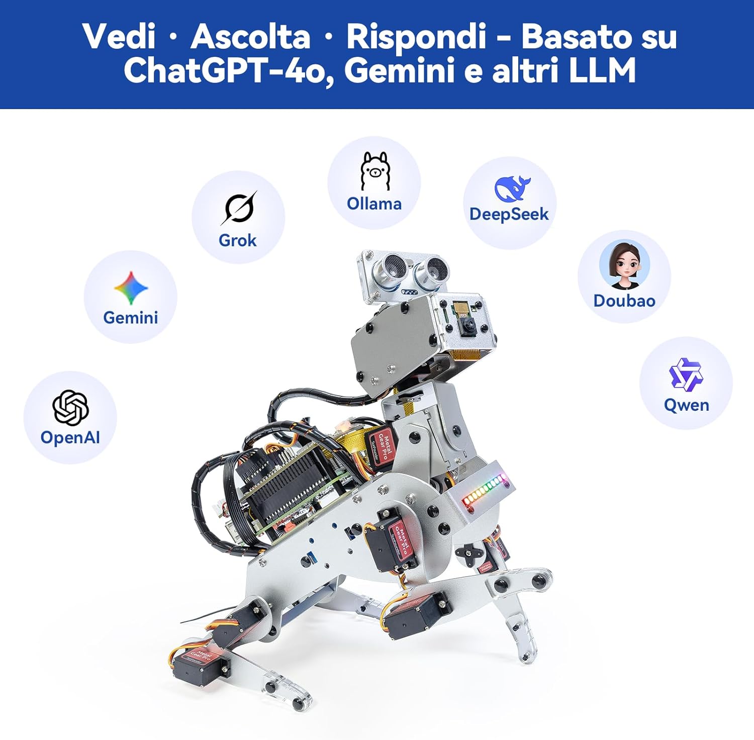 Detalle de SunFounder PiDog AI: Cane robot per Raspberry Pi 5/4/3B+/Zero 2W con multi-LLM, sensori e controllo da app