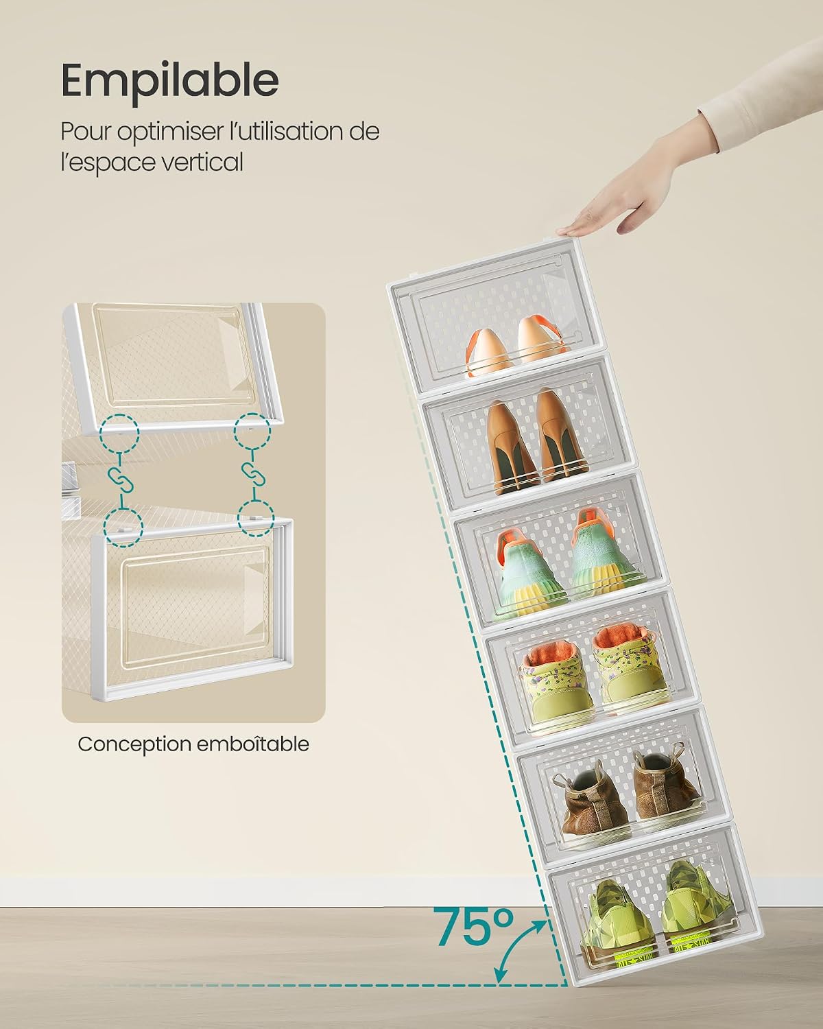 Detalle de SONGMICS LSP12SWT Boîtes à chaussures 30×22,5×13,5 cm