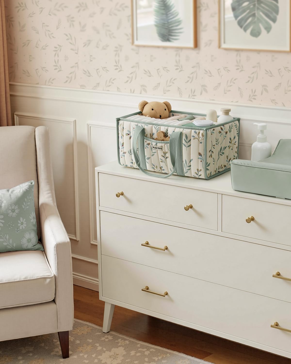 Thumbnail 4 de Blissful Diary Leaf Diaper Caddy, Quilted Baby Organizer with Removable Dividers